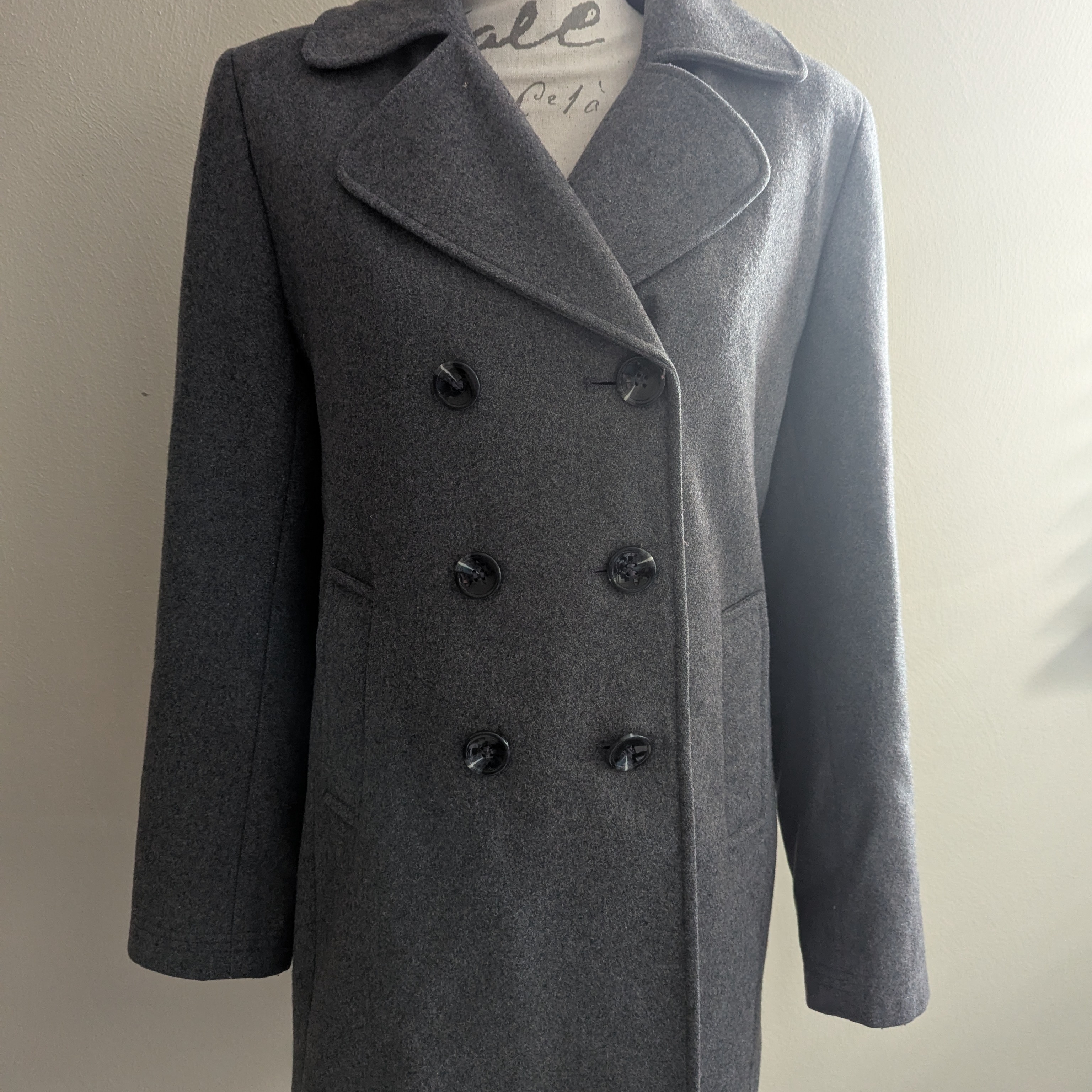 Gray Double-Breasted Peacoat With Notched Lapels